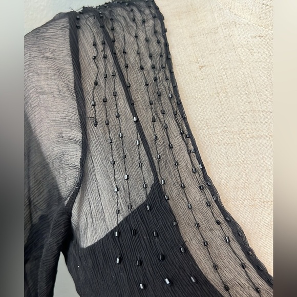 VTG Lillie Rubin,Chiffon Upper,Silky Black Satin Dress,Gorgeous Sheer Sleeves,8M - Picture 6 of 15